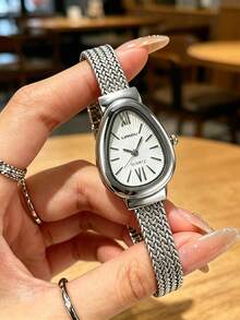 LIANDU 1 Peça Relógio Feminino, Pulseira de Aço Inoxidável, Cabeça de Relógio em Formato de Cobra, Relógio Feminino Elegante, Fashion, Empresarial, Luxuoso e Elegante, Adequado para Uso Diário, Feriados, Aniversários, Presente para Ela - Prata - Visão 4