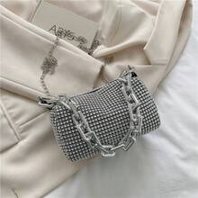 Petit sac pour femme printemps/été 2026, nouveau sac tendance personnalisé, sac coussin coloré orné de diamants, sac à bandoulière à chaîne, sac bandoulière personnalisé. - Argent - Voir 1