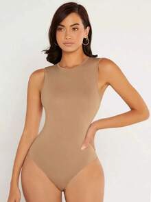 Body tank unicolor de cuello redondo ajustado - Albaricoque - Ver 7