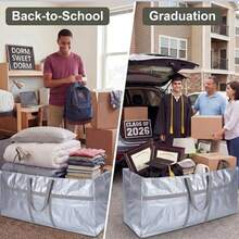 4 bolsas de transporte extra grandes de 66 galones, bolsa de almacenamiento resistente con fuerte asa de cierre, plegable, tamaño XXL, tamaño grande, caja de mudanza, para recámara - Gris - Ver 6