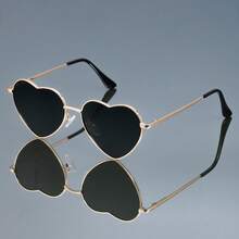 Unisex Heart-Shaped  Women, Purple To Golden Gradient Lens Lentes, Metal Hinges Statement Eyewear, Summer Beach Glasses For Photo Shoots Party Everyday Halloween Christmas Birthday Gift - 紫色 - 查看 4