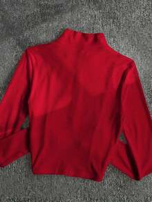 Chaqueta delgada de terciopelo negro para mujer, chaqueta de manga larga con cierre de cremallera de estilo casual y ajuste ceñido para el otoño - Rojo - Ver 2