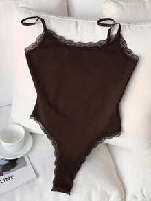 Body Con Tirantes Finos Y Ribete De Encaje Para Mujer - Marrón - Ver 4