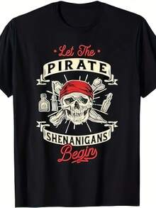 1 Piece, The Pirate Joke Begins - Skull Print T-Shirt, Comfortable Version - Breathable, Soft, With Classic Design, Casual Short Sleeve T-Shirt For Everyday Summer Wear, A Must-Have For All Seasons - 黑色 - 查看 1