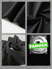 Graphic Featuring A Funny One-Eyed Black And White Character With The Word FAMOUS In Bright Green Symbolizing Confidence, Humor, And Positive Energy. Comfortable And Modern Casual Women's T-Shirt - 黑色 - 查看 4