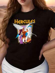 Hercules Surrounded By Mythical Characters Symbolizes Strength, Courage, And Friendship With Colorful Details That Evoke Ancient Greece. A Comfortable And Casual Women's T-Shirt Ideal For Everyday Wear. - 黑色 - 查看 6