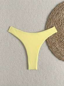 Braguitas de bikini con volantes de unicolor para mujer, sexy y ajustadas, para la playa y celebraciones de Halloween - Amarillo claro - Ver 3