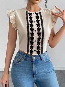 Camisa casual de mujer tejida para vacaciones de verano - Albaricoque - Ver 4