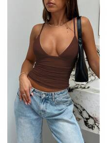 Dulzura-Camisola ceñida fruncida sin mangas para mujer, Top Sexy liso para fiesta y Club, ropa de calle para otoño e invierno Y2K - Negro - Ver 2