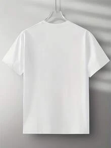 Men's Retro Color Block Logo Print Casual Round Neck Short Sleeve T-Shirt, Summer Lightweight Breathable Comfortable Daily Wear Top, Fashion Street Style Casual Sports Tee For Men - Bianco - Visualizzare 2