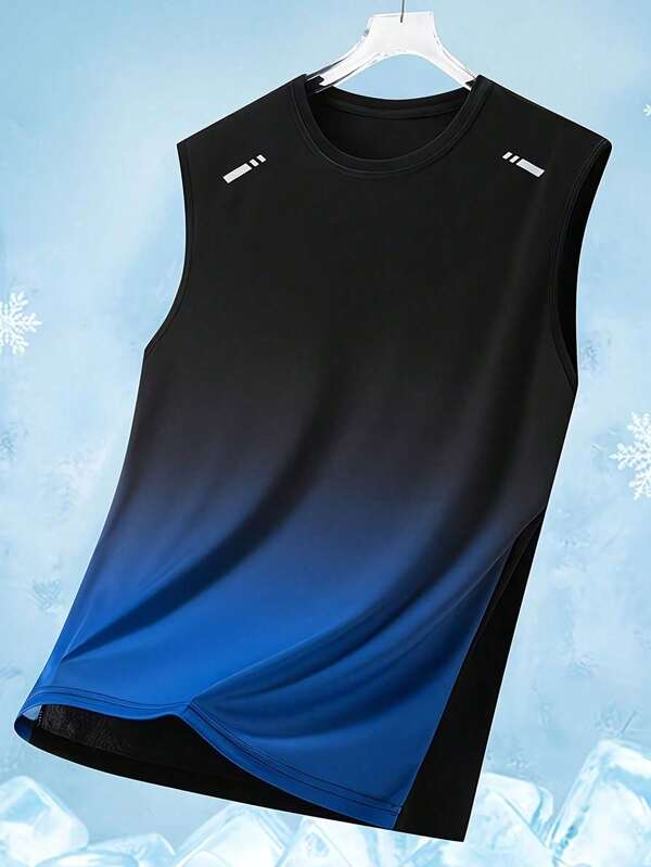 1 pieza Camisa sin mangas de corte slim para hombre, Camiseta de tirantes deportiva casual de color degradado, Chaleco transpirable para correr