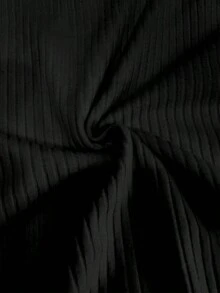 Elegante camiseta de punto de cuello redondo, top de punto minimalista de moda, primavera/verano - Negro - Ver 3