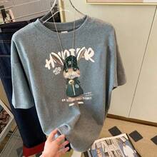 Women's Casual Shirt With Print, Short Sleeves, And Round Neck, Spring/Summer Local Urban Fashion. T4LB - 黑色 - 查看 3
