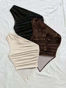 3 piezas Conjunto informal de verano de 2 piezas para mujer con parte superior de hombro asimétrico y bajo asimétrico, adecuado para volver al colegio, té de la tarde, casual, invitada a boda en la playa, brunch de graduación, Día de San Patricio, - Multicolor 6 - Ver 2
