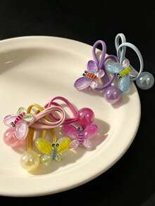 5个闪亮蝴蝶结弹力发圈，马尾辫发圈，可爱女孩发饰 - 混合色 - 查看 2