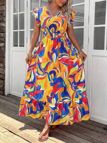 Comfylo Vestido casual de vacaciones largo con estampado de paisley talla grande, estilo boho, atuendos de verano boho de dinero viejo para mujeres, atuendos de primavera break rave, atuendos de festival de primavera break - Amarillo - Ver 3
