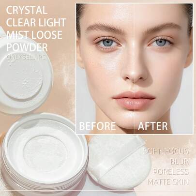 Faiccia Polvo transparente de cristal con enfoque suave, acabado de maquillaje natural mate, efecto difuminado, polvo fijador de larga duración con control de grasa