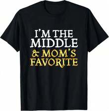 Camiseta de Algodón para Hermanos que Resalta al Niño del Medio y a la Mamá como la Favorita, Ropa Familiar Divertida DFPT - Blanco - Ver 1