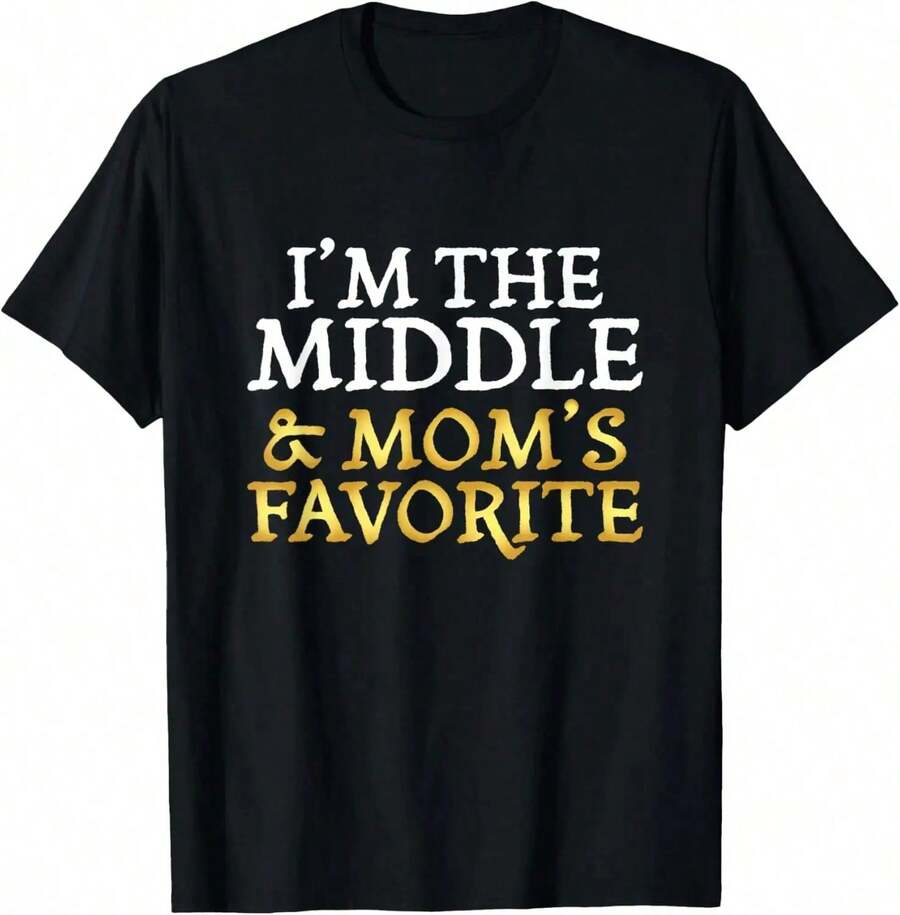 Camiseta de Algodón para Hermanos que Resalta al Niño del Medio y a la Mamá como la Favorita, Ropa Familiar Divertida DFPT - Blanco - Ver 1