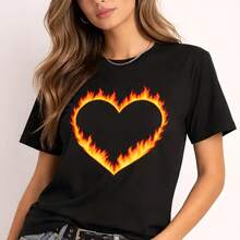 Camiseta Corazón de Fuego - Camiseta Corazón Ardiente - Camiseta Vintage con Gráfico de Corazón de Fuego - Camiseta Corazón Flame Croft - alta calidad - Negro - Ver 8