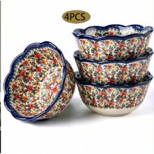 Ciotole vintage in ceramica, piccole ciotole rotonde con motivo esotico a margherita, adatte al microonde e alla lavastoviglie, ideali per cereali, zuppe, snack, riso e insalata. - 4 - Visualizzare 7