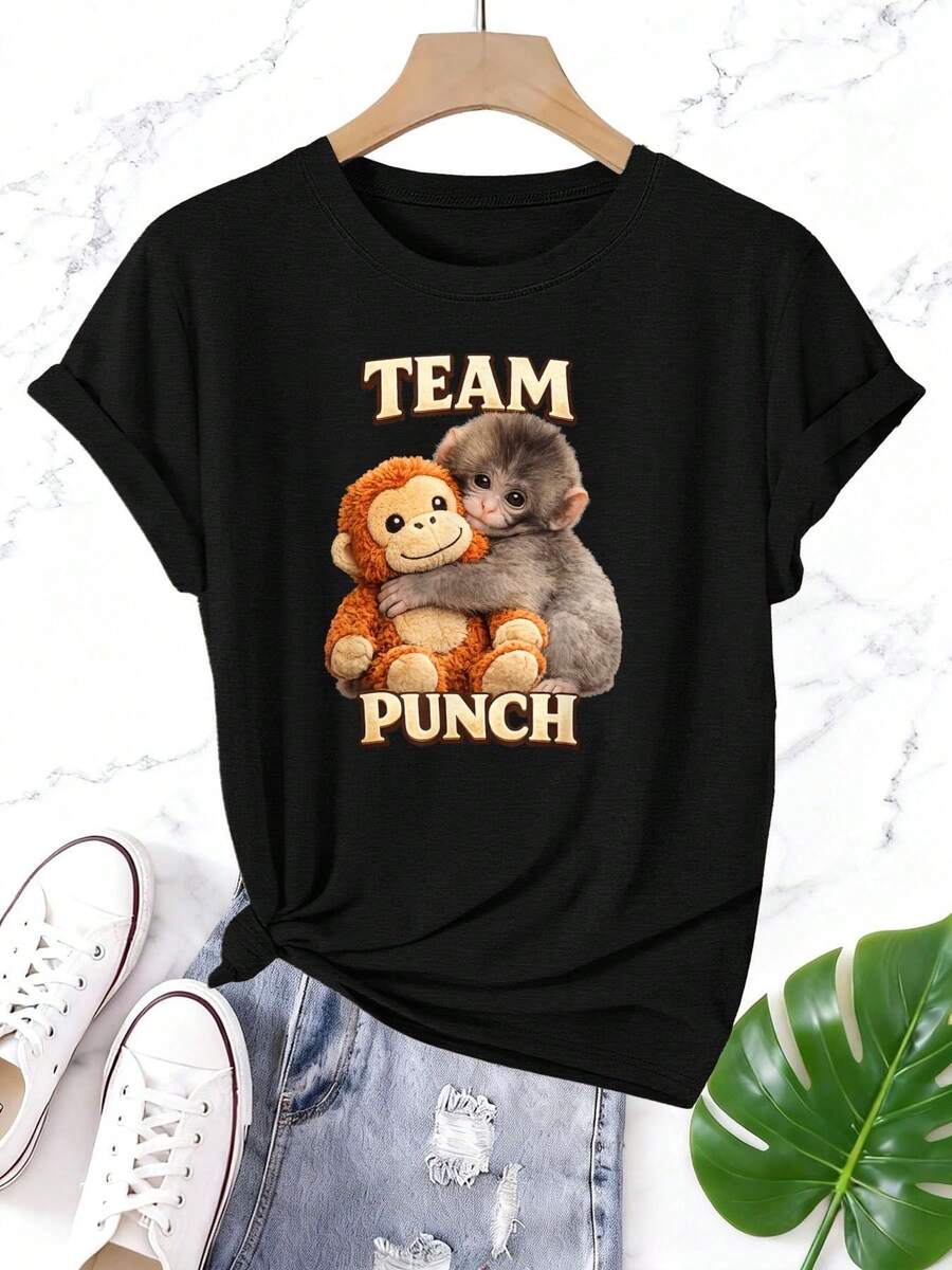 Camiseta con diseño de equipo de monos - Regalo divertido para amantes de los animales - Camiseta gráfica de mono estilo vintage - Ropa urbana unisex suave - Negro - Ver 1