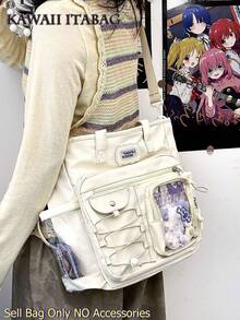 日式可愛徽章展示板 大學生尼龍單肩斜跨包 手提包 高品質學生書包 Ita Bag - 米色 - 查看 2