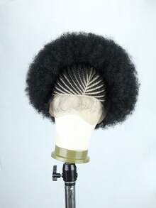 Cornrow Afro Puff Wig 13"X6" HD Lace Front Wig With Baby Hair Braided Synthetic Lace Frontal Wigs For Women Natural Hairstyle For Daily Party Parties, Etc - Black - View 12