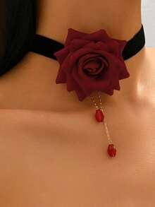 1 chiếc vòng cổ choker nhung hoa hồng phong cách Gothic cổ điển dành cho nữ, vòng cổ tua rua thời trang. - Nhiều màu - Xem 2