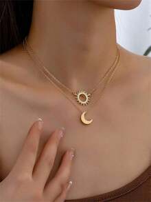 Luxury Sun And Moon 2 Piece Necklace Set - 彩色 - 查看 5