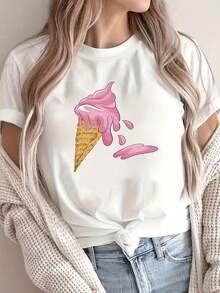Camiseta de Mujer 100% Algodón Puro, Estilo Bohemio, con Estampado Floral Artístico, Casual, Básica, de Manga Corta, a la Moda. Camiseta de Mujer con Patrón Vintage Bohemio, 100% Algodón, Suave, Transpirable, Cuello Redondo, Manga Corta, Estilo Boho Urbano. - Blanco - Ver 6