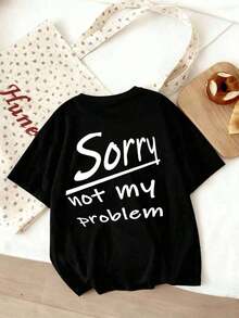 Women's Plus Size "Not My Business" T-Shirt - T-Shirt With Prominent Text On The Back, Suitable For Spring And Summer, Casual Street Style, Machine Washable, Suitable For Daily Wear, Going Out, Parties, School, Music Festivals, Vacations And Travel. Color: Black - 黑色 - 查看 3