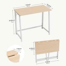 31.5 Inch Folding Computer Desk Metal Frame Oak Finish Space Saving Foldable Writing Gaming Workstation Mini Portable Desk For Home Office Bedroom Small Spaces - Maple - View 3