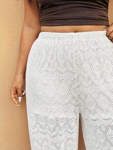 Pantalones holgados de punto con diseño calado, de moda para primavera/verano, pantalones casuales para resort, pantalones de resort de talla grande, pantalones para festival de música, conjunto de festival de música, pantalones largos sexy con di - Albaricoque - Ver 9