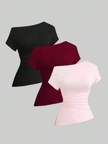 Camiseta casual asimétrica de hombro para mujer - Multicolor 9 - Ver 1