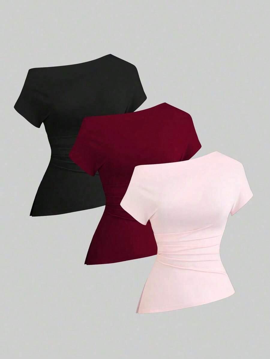 Camiseta casual asimétrica de hombro para mujer - Multicolor 9 - Ver 1