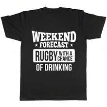 Weekend Forecast Rugby With A Chance Of Drinking Mens Womens Ladies-Shirt Tee  UK - Black - View 3