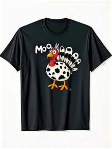 Funny Cow And Turkey Design T-Shirt - Hybrid Animal Design With Cow Neck And Turkey Body, Lightweight Loose Fit Clothing, Funny Farm Animal Gift For Thanksgiving And Christmas Parties (Black) - 黑色 - 查看 8