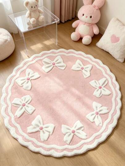 1 pieza Alfombra decorativa con lazo rosa y blanco, alfombra decorativa, decoración de dormitorio, alfombra, alfombra, decoración del hogar, alfombra de sala de estar, alfombra pequeña de sala de estar, alfombra de dormitorio, decoración de sala de estar, alfombra de exterior, alfombra lavable