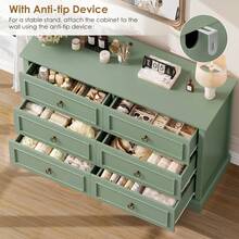 Chest Of Drawers With 6 Drawers, 120 Cm Wide, Chest Of Drawers With Wood Grain, Sideboard, Chest Of Drawers - 綠色 - 查看 3