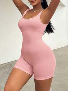 Mono elástico para mujer de moda simple y unicolor con ajuste ceñido - Rosa - Ver 6