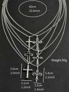 6pcs/Set Men's Vintage Coptic Cross Pendant Necklace Set, Stainless Steel Versatile Neck Jewelry, Exquisite Accessory For Daily Wear And Parties, Street Style Ornament, Unique And Personal Gift Idea - 6pcs/set - View 5