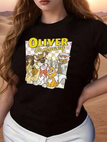 Ilustración colorida de animales urbanos mostrando amistad y alegría en la gran ciudad con un ambiente animado y divertido que transmite energía positiva ideal para uso diario camiseta de mujer  casual cómoda y moderna - Negro - Ver 6