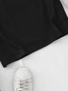 Creative Design For Father's Day, Fashionable Women's Casual Sports T-Shirt, Round Neck, Stretchy Fabric, Printed, Suitable For All Seasons, Casual Women's Sportswear. Elegant Party Outfit, T-Shirt For Elegant Ladies, Blouses Suitable For Curvy Women, Casual Wear, Cool And Sweat-Free Summer Wear, Fun Letter Print. - 黑色 - 查看 5