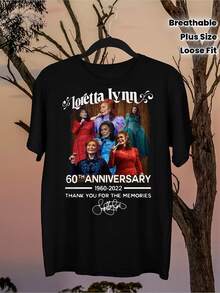 Loretta Lynn 60th Anniversary T-Shirt, Suitable For Concerts And Everyday Wear - Iconic Vintage Album Cover With "Thank You For The Memories" Design, Soft And Breathable, Loose Fit, Unisex T-Shirt, Perfect Musical Gift For Country Music Fans, Circus T-Shirt, Great For Holidays And Playtime, Excellent For Parties And Family Vacations, Party Outfit, Summer Wear, Warm Weather Clothing. - 黑色 - 查看 7