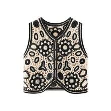 Chaleco de ganchillo con bordado Floral para mujer, Top de verano para playa, cárdigan, chaleco, traje de vacaciones bohemio Chic - Negro - Ver 1