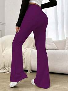 Pantalones acampanados de cintura alta elástica, pantalones de yoga deportivos, leggings ajustados de compresión, pantalones para correr y fitness, pantalones de ropa deportiva para mujer, transpirables y de secado rápido, para primavera/verano - Púrpura malva - Ver 5