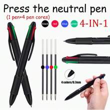 5pcs/Set New High-Quality Black Retractable 4-In-1 Multifunction Ballpoint Pen, 0.7mm 4-Color Refill Cartridges, Smooth Writing, Suitable For Office & School Supplies (1 Pen + 4 Refills) - Four-color Pen - View 6