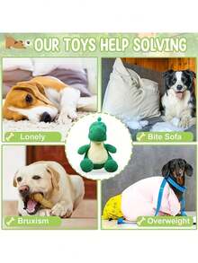 1 PC Cartoon Dinosaur Dog Toy, Plush Cat And Dog Toy For Self-Entertainment, Interactive Squeaky Bedtime Companion, Green, Pet Dog Toy, Durable, Teething, Teeth Cleaning, Interactive Training Toy - Multicolor - View 6