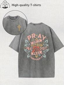 Women's T-Shirt, Modern Print, Vintage Wash, Thick Cotton 220g, Urban Vintage Style, Round Neck, Short Sleeves, Machine Washable, Casual Spring/Summer Wear, Loose Fit, Unique Blouses, Women's T-Shirt, National Brand, Shipping - 深灰色 - 查看 9